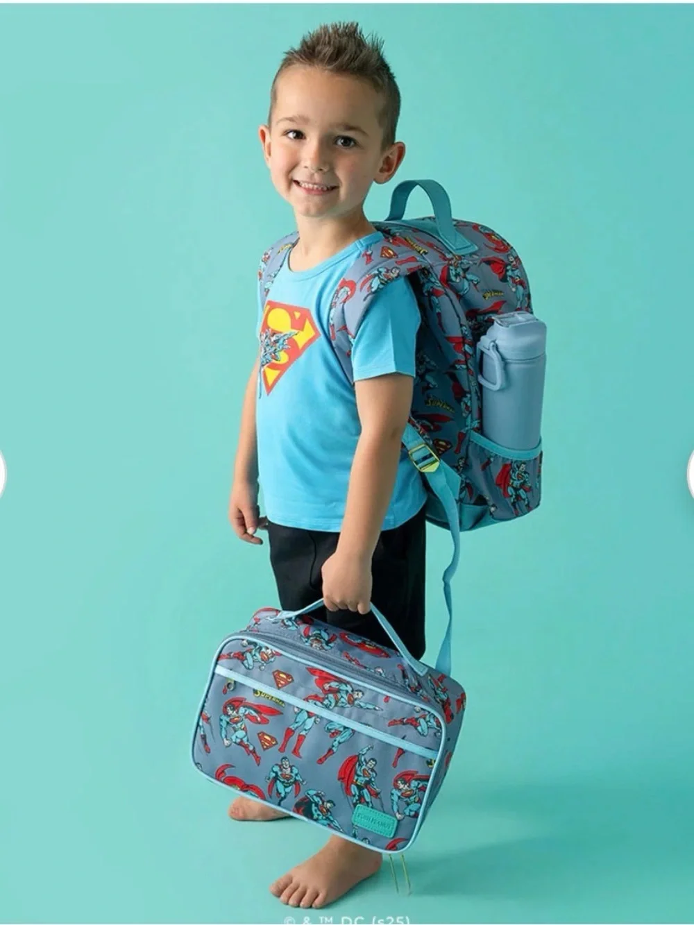 Posh Peanut Superman Lunch Bag - Light Blue with Red Accents
